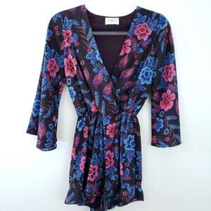 Everly Bold Floral Long Sleeve Romper Bell Sleeve